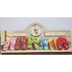 This Way To The Beach Clock Sign Flip Flops Wood Wall Clock